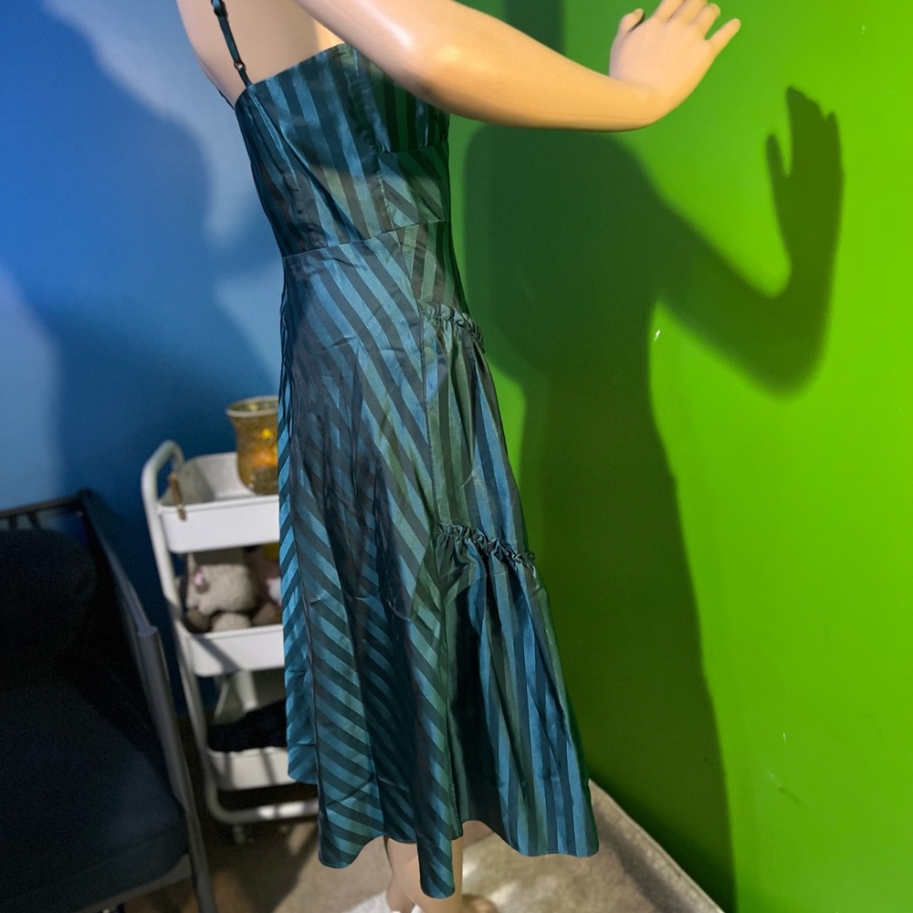 NWT $293 Betsey Johnson | Y2K | Unlined Teal Striped Corset Ruffle Dress | 4 - Picture 13 of 17